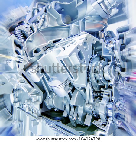 Car engine part - Close up image of an internal combustion engine