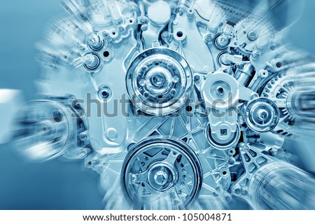 Car engine part - Close up image of an internal combustion engine