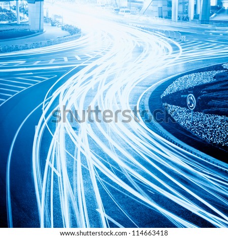 the light trails on the steet in shanghai china
