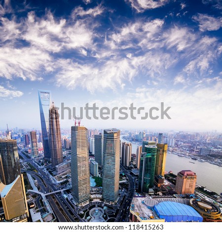 Skyline at sunset at shanghai