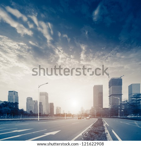 Urban road in the evening