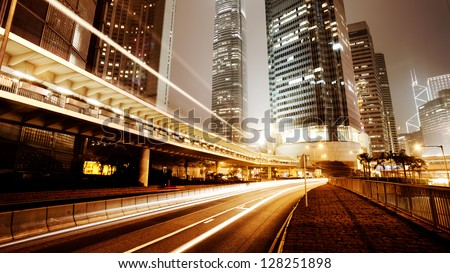 Traffic City Night At Hongkong,China