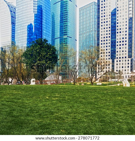 city park with modern building background in china