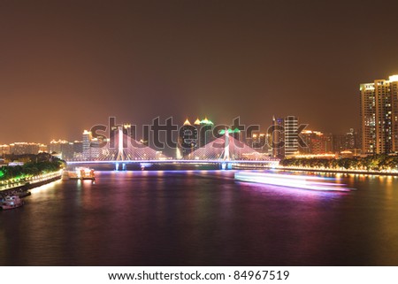 Zhujiang River and modern building at night in guangzhou china.