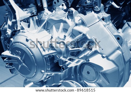 Complex engine of modern car with lots of details