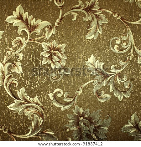 Floral Wallpaper on Luxury Green Floral Damask Wallpaper Stock Photo 91837412