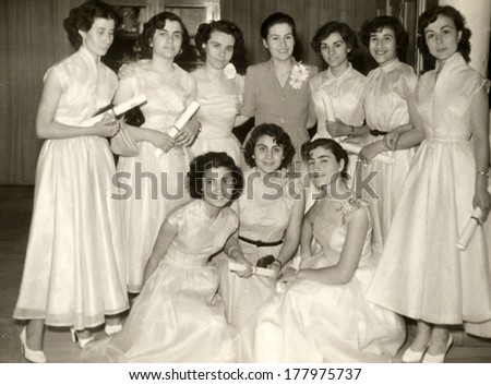ANKARA, TURKEY CIRCA 1940s - Graduation day of ladies school at Ankara , Turkey  Circa 1940s