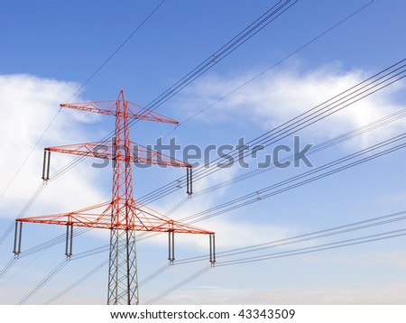 High-voltage  transmission line and red pylon