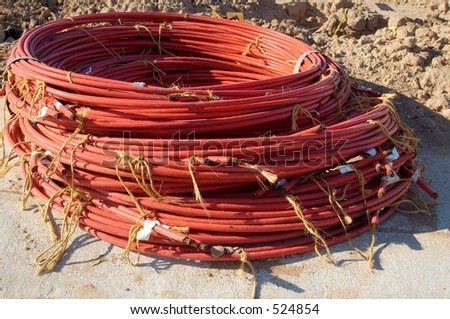 A bundle of electrical cable at a residential home construction site.