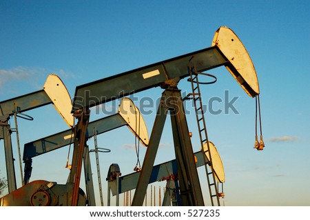 Oil pumps in storage in the Texas Panhandle.