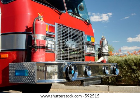 Detail on the front of a fire department vehicle.