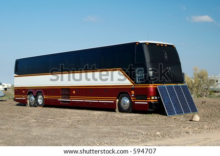 Solar panels used in the desert to provide electricity for a recreational vehicle.