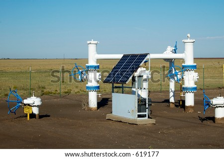 Solar panels provide the electric power for the monitoring equipment on a pipeline in the texas panhandle.