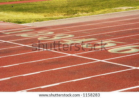 Running lanes at a college track and field stadium.