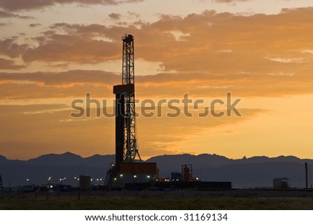 an oil drilling rig in the oil fields of Wyoming