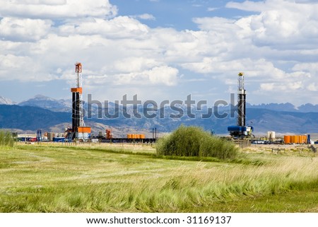 an oil drilling rigs in the oil fields of Wyoming