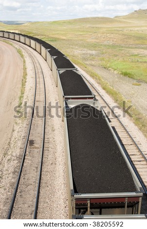 rail cars loaded with coal being transported from nearby mines to power plants in Wyoming