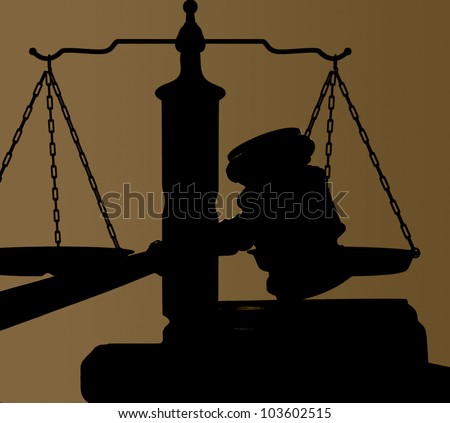judges court gavel and justice scales silhouette