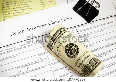 Medical insurance claim form, bills and cash