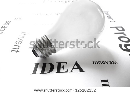 light bulb on white with business idea concept text