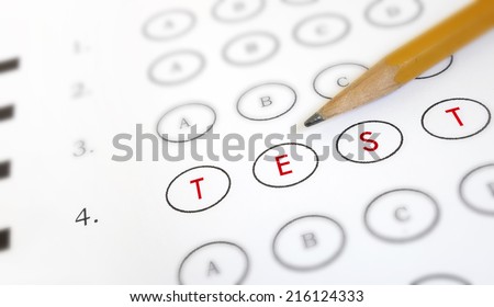 Multiple choice exam with Test text in red