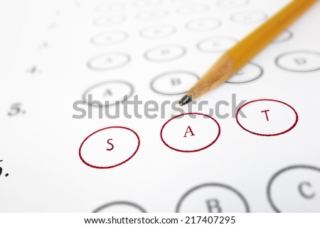 Closeup of a SAT test answer sheet and pencil