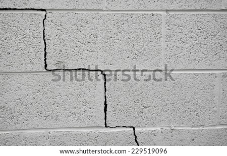 Crack in a cinder block building foundation