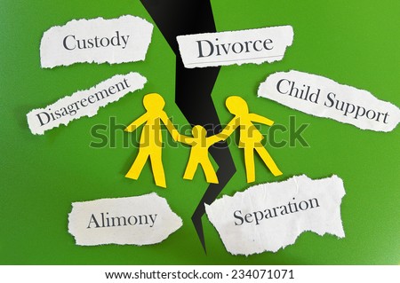 Paper cutout family with divorce related messages