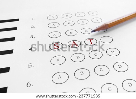 SAT text in red on a multiple choice test