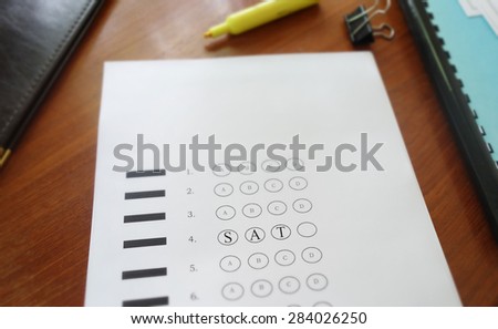 Multiple choice test with SAT text in the circles