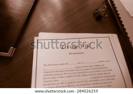 Living Will end of life document on a desk