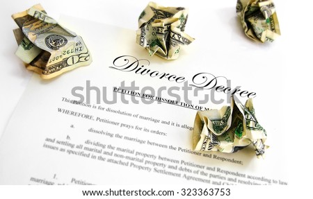 Divorce decree and crumpled up money