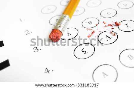 SAT multiple choice test with pencil eraser
