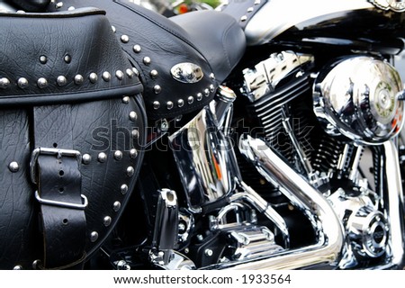 Motorcycle engine and leather side-bag