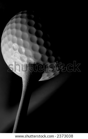 Golf ball and tee  macro in black and white