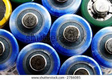 Extreme macro of assorted rechargeable battery tops