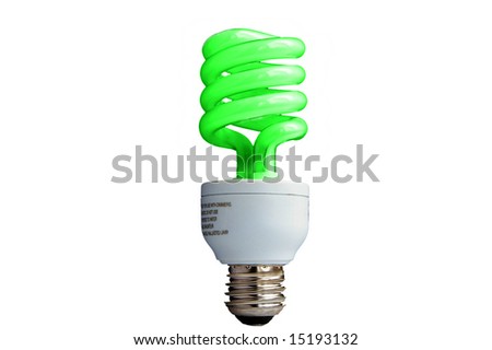 Compact Fluorescent light bulb green, isolated on white