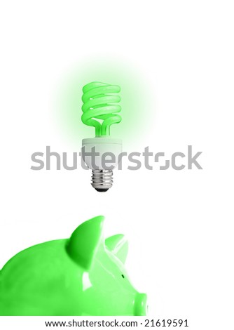 piggy bank with energy-efficient light-bulb above (smart energy)