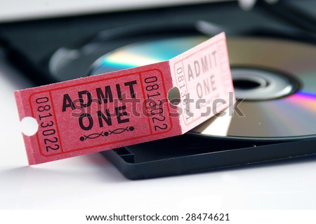 ticket and DVD, home-theater or entertainment concept