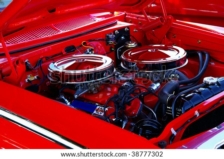 Stock Parts  Cars on Classic Muscle Car Engine With Chrome Parts Stock Photo 38777302