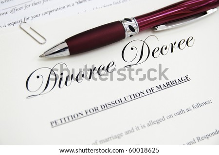 legal divorce papers with pen, closeup