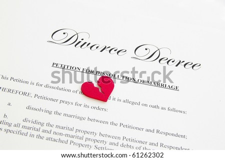broken red heart on a divorce document
