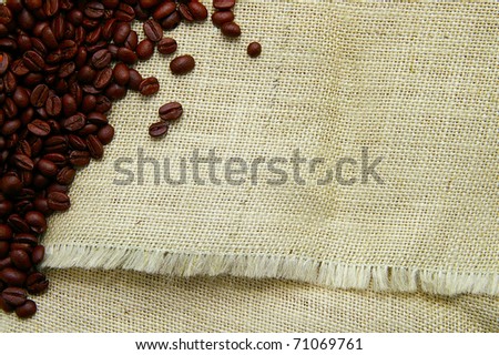 coffee beans on burlap texture - coffee border concept