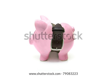 piggy bank with a tight belt -  saving money concept