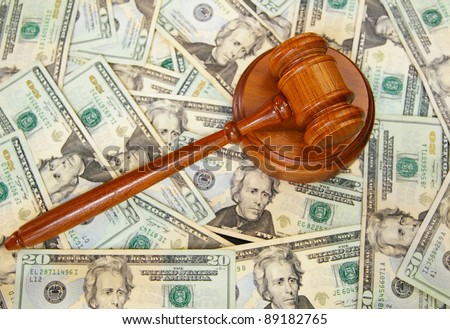 Judges gavel on U.S. Twenty dollar bills
