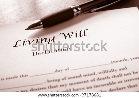 Closeup of a Living Will document and pen