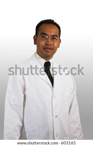 stock photo AsianAmerican Asian Filipino model wearing a white lab