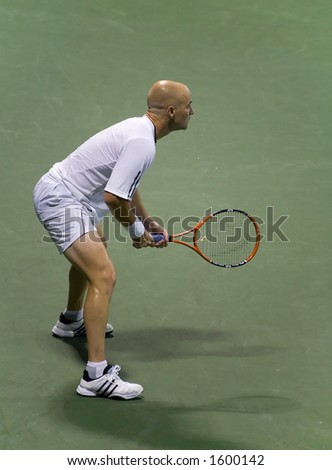 7-27-06 Los Angeles Countrywide Classic Tennis Tournament.  Andre Agassi waiting for a serve from George Baslt