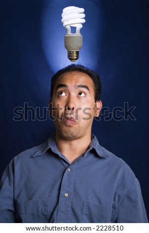 stock photo Asian Filipino model with an idea as shown by a compact