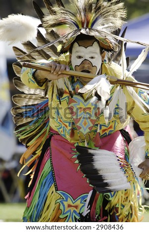 3-11-07 Cal State Long Beach Annual Pow Wow.  Dancer in full dance regalia.